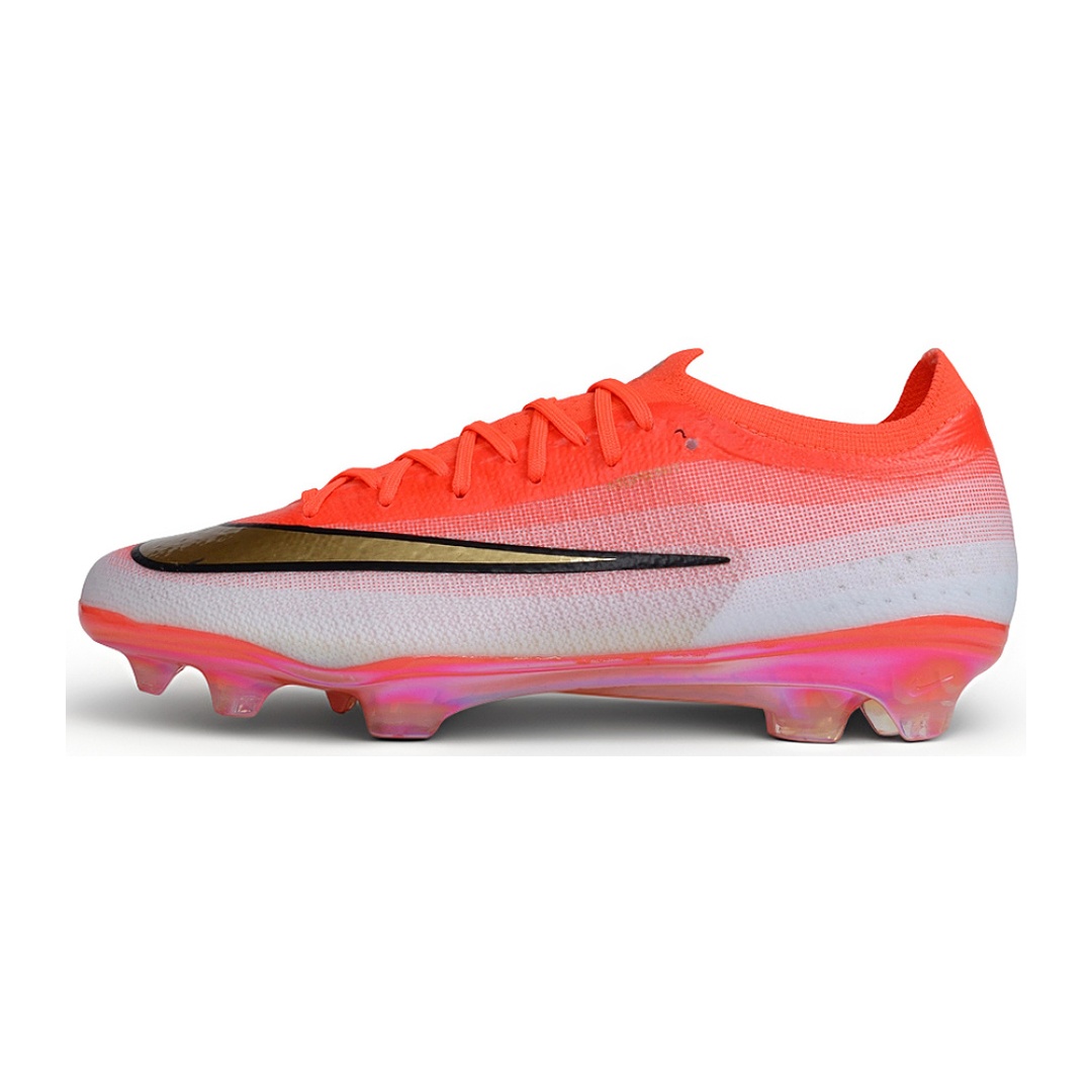 Chuteira Nike Air Zoom Mercurial Vapor 17 Elite Branco, Laranja e Dourada Campo FG