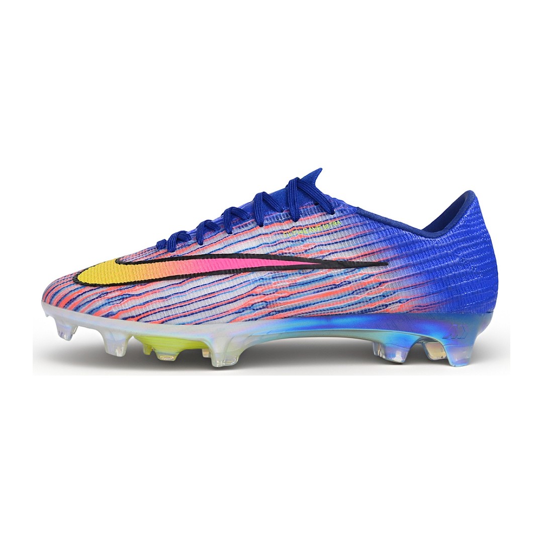 Chuteira Nike Air Zoom Mercurial Superfly 11 Azul Escuro, Verde Limão e Rosa Campo FG
