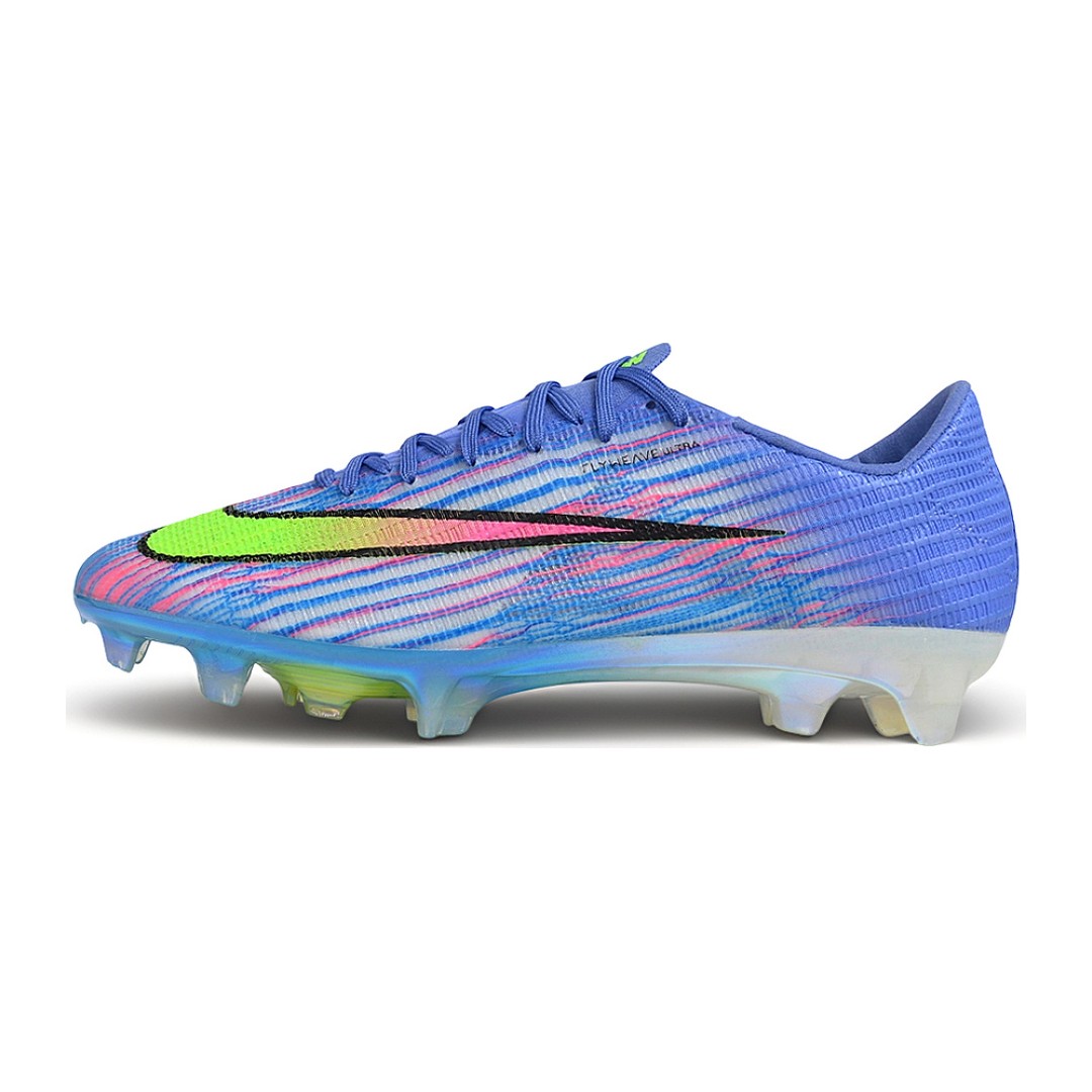 Chuteira Nike Air Zoom Mercurial Superfly 11 Azul Claro, Verde Limão e Rosa Campo FG